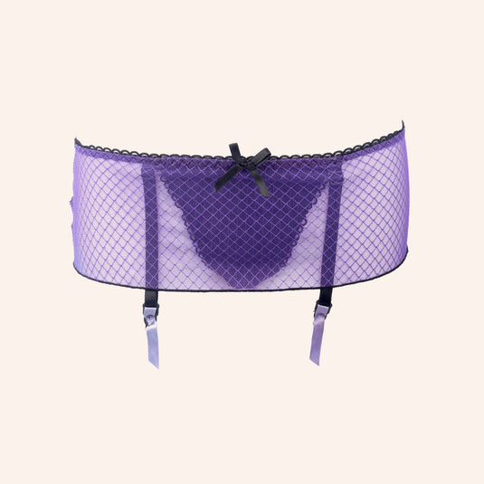 Diamond Mesh Garter Belt with Black Bow