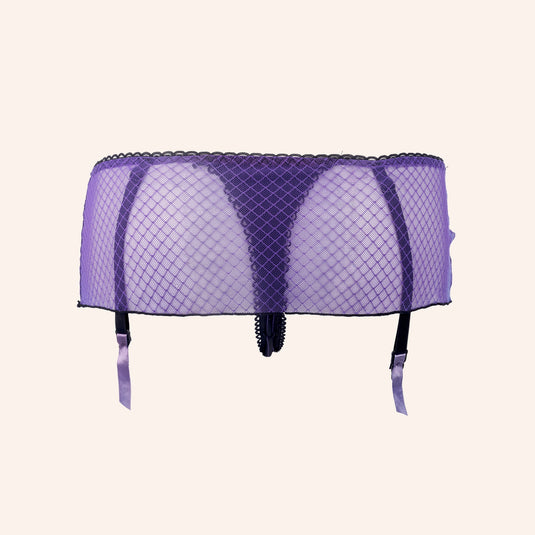 Diamond Mesh Garter Belt with Black Bow