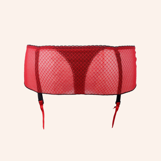 Diamond Mesh Garter Belt with Black Bow