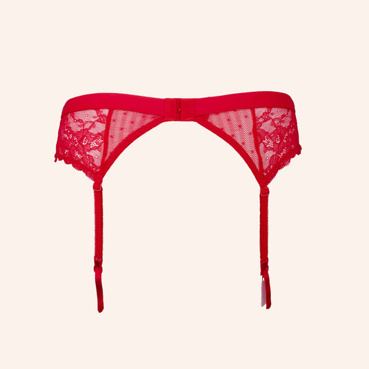 Floral Lace & Swiss Dot Garter Belt