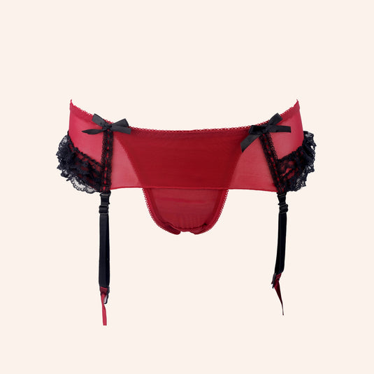 High-Waisted Black Mesh & Lace Garter