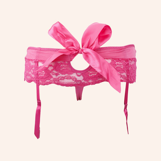 Hot Pink Wide Lace Garter Belt
