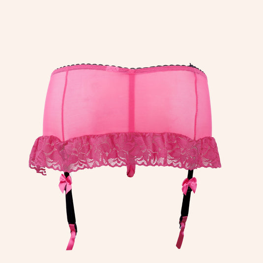 Neon Pink Ruffled Lace Garter Skirt