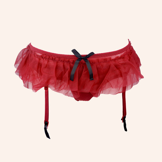 Ruffled Mesh Garter Thong with Tutu Skirt