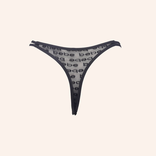 bebe Sheer Burnout Mesh Logo Thong