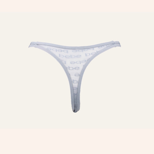 bebe Sheer Burnout Mesh Logo Thong