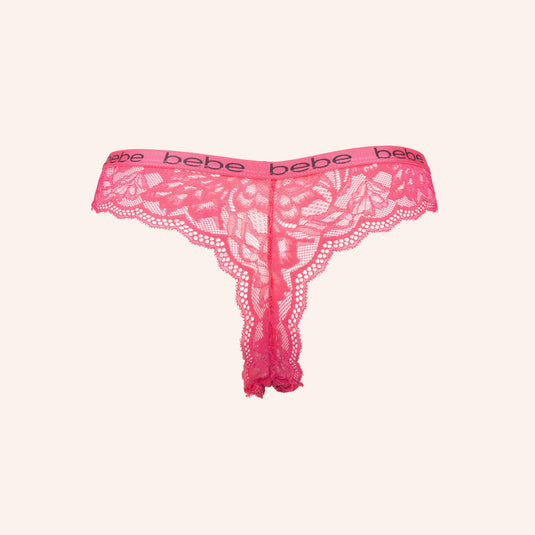 bebe Signature Band Floral Lace Thong
