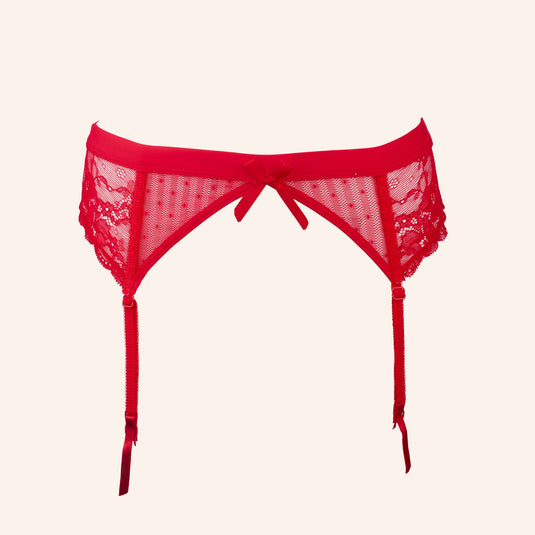 Floral Lace & Swiss Dot Garter Belt