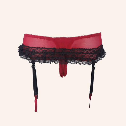 High-Waisted Black Mesh & Lace Garter