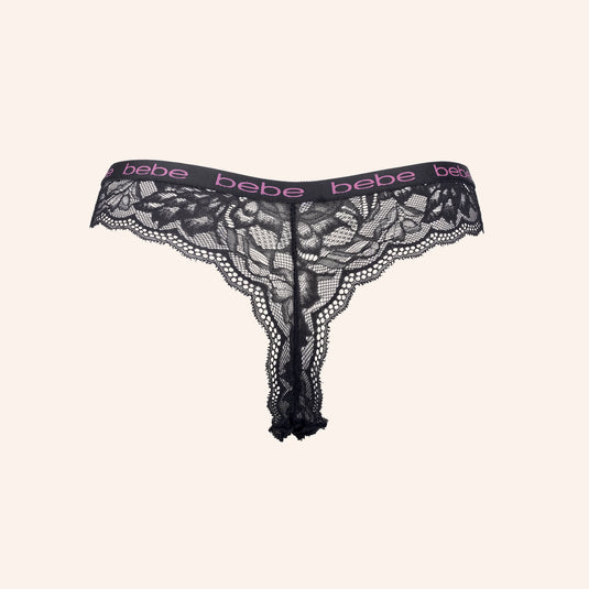 bebe Signature Band Floral Lace Thong