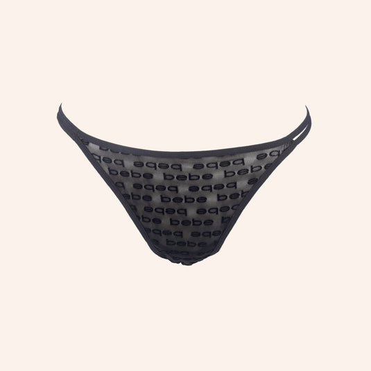 bebe Sheer Burnout Mesh Logo Thong